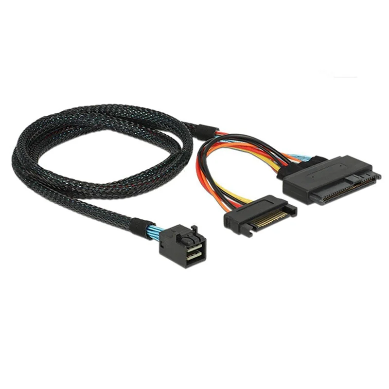 Wbudowany kabel 12G Mini SAS HD do U.2 / SFF-8643 do SFF-8639 o długości 0,5 m z 15-stykowym zasilaczem SATA, odpowiedni do dysków SSD U.2