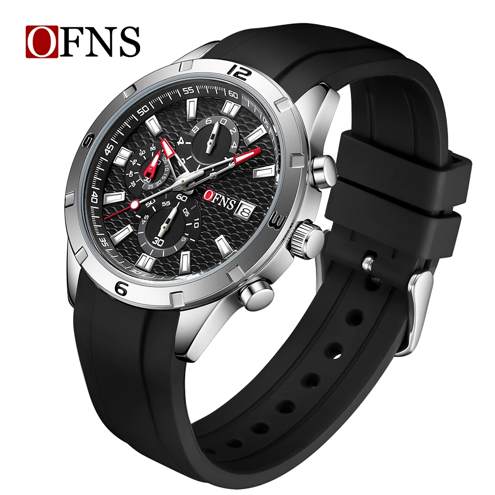 OFNS 8039 Orologio al quarzo da uomo nuovo alla moda Sport Calendario impermeabile Luce notturna Orologio al quarzo da uomo con ago a tre occhi