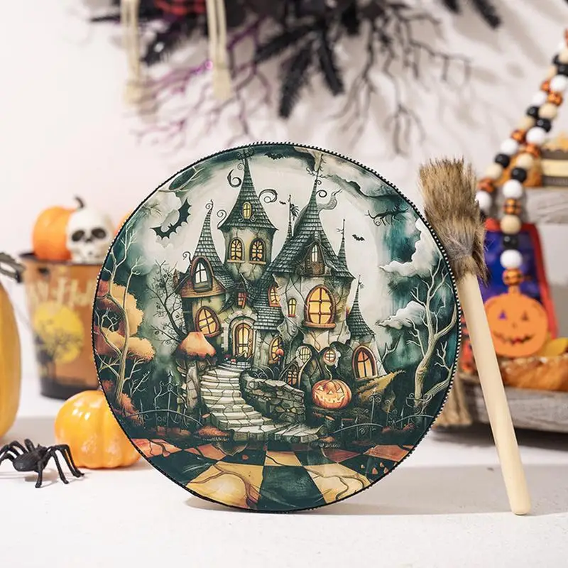 Small Drum Handmade Horror Frame Drum 10 Inch Halloween Pattern Shaman Drum With Drum Stick Spiritual Instrument For Women Men