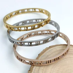 Classic Roman Numeral Stainless Steel Gold Plated Bracelet, High Quality Waterproof Women's Bracelet, Wedding Party Jewelry