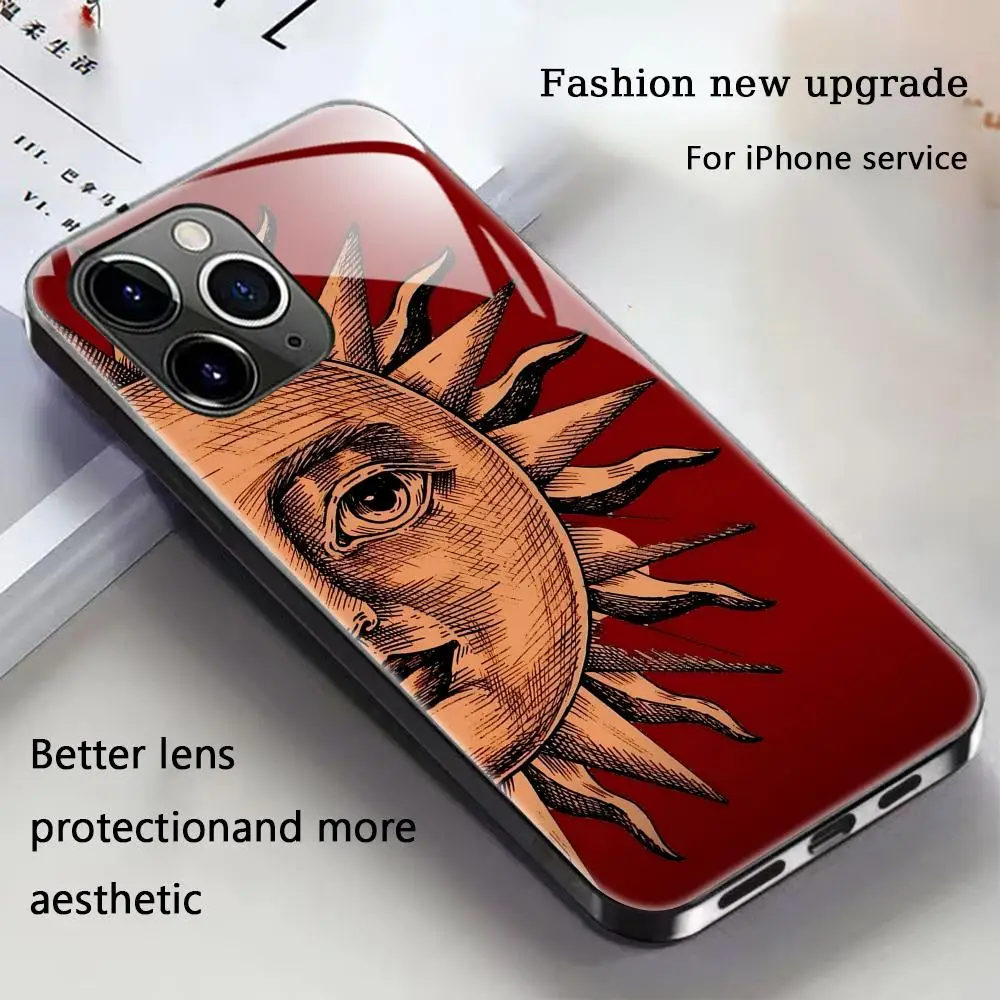 Fashion Sun Art Retro Draw Phone Case For iPhone 17 16 15 14 13 12 11 X XR XS 8 Plus Mini Pro Max Glass Magnetic Phone Case view 5