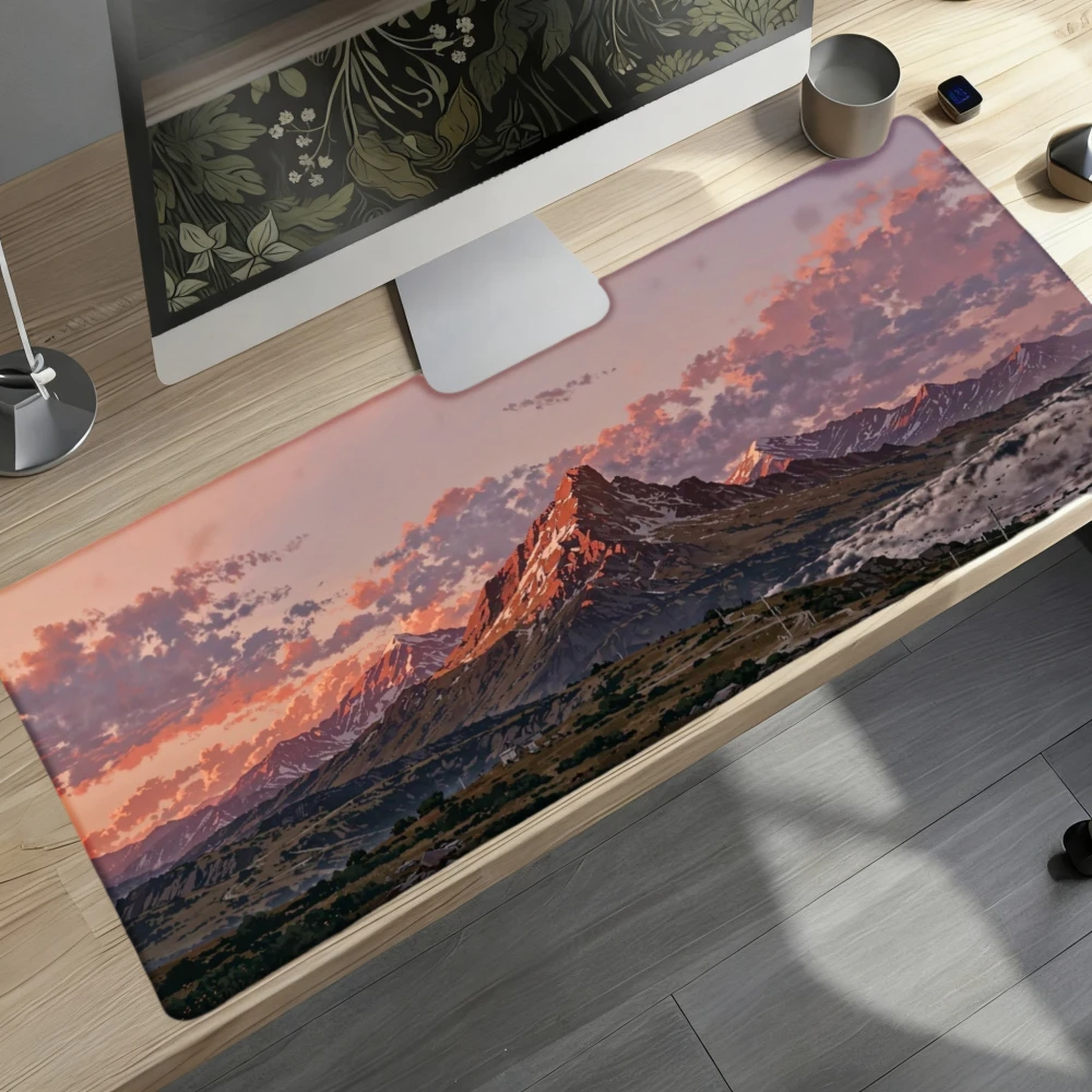 Mountain Sunset Landscape Print, Large Size with Vibrant Colors And Smooth Surface, Ideal for Desk Setup And Office Use