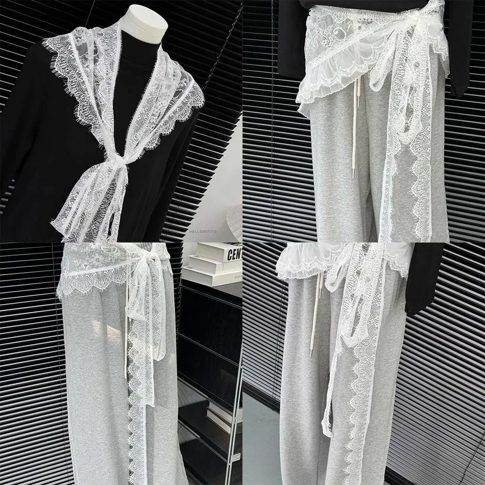 

Embroidered Flower Lace Mini Skirt Irregular See Through Lace Up Ruffles Skirt High Waist Harajuku Ruched Skirts