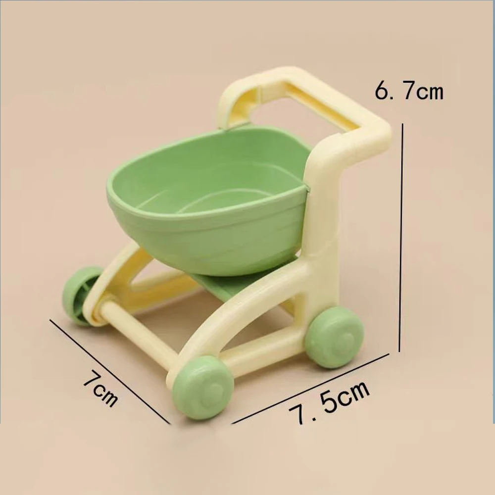 Cesta de la compra para casa de muñecas, carrito de supermercado, caja registradora, muebles en miniatura, juguete de cocina, estantería de refrigerador, modelo de regalo, 1/12