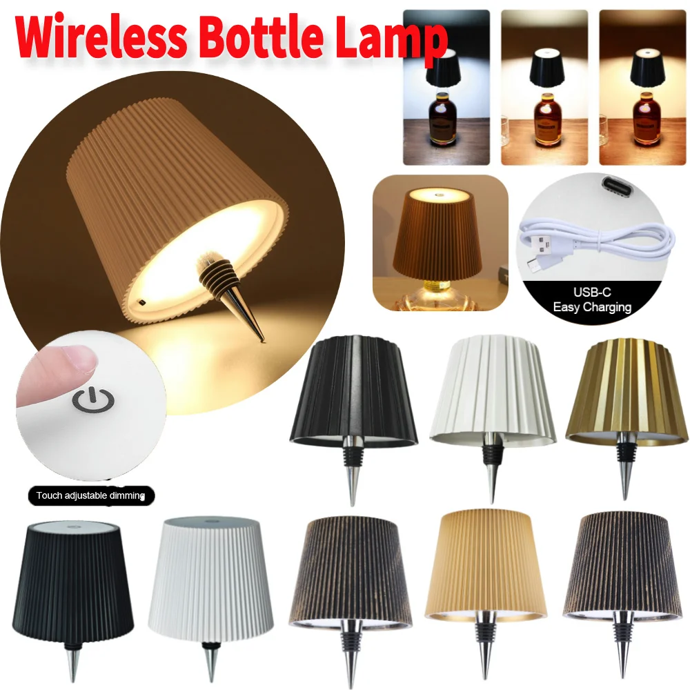 Wireless Bottle Lamp Rechargeable 2000mAh Portable Cordless Table Lamp 3 Colors Dimmable Touch Control for Party Bar