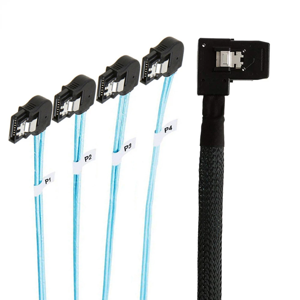 High speed right-angled Mini SAS HD SFF-8087 to left-angled 4 SATA 7P server Internal Cable