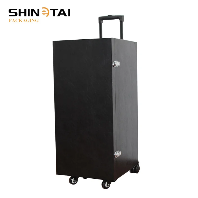custom.Luxury Custom Can Move 10 Trays Suitcase Eyewear Showcase PU Covered Black Eyeglasses Display Cabinet