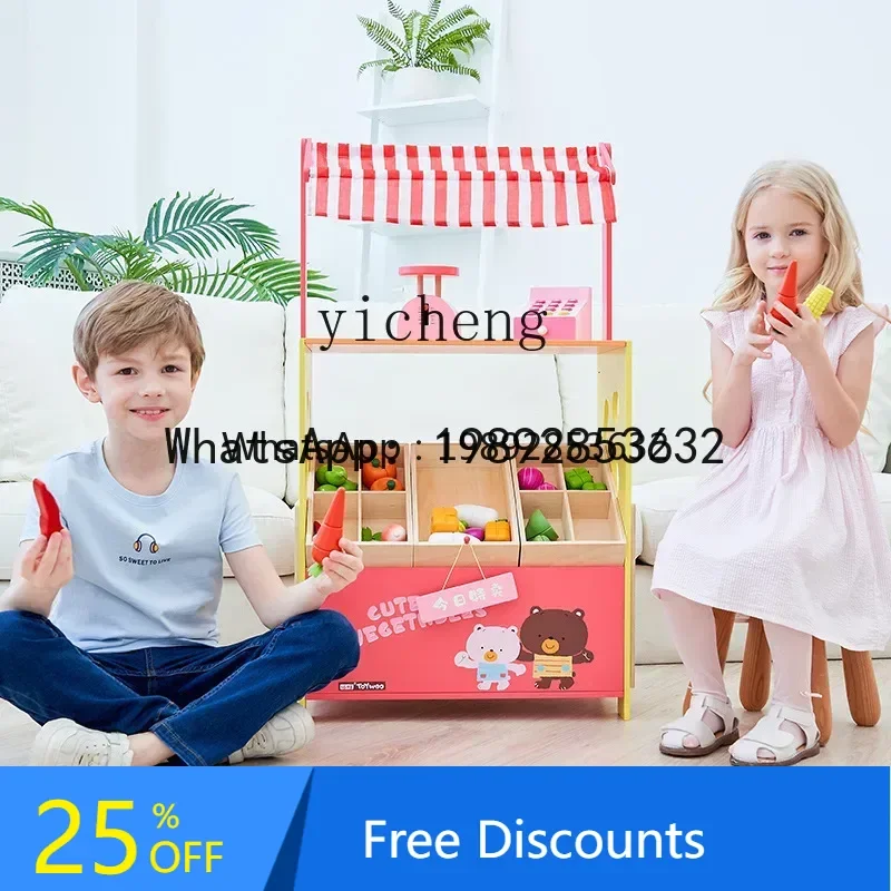 

AF Children Little Kids Wooden Boy Simulation Selling Stall Fruit and Vegetable Stall Cashier Counter