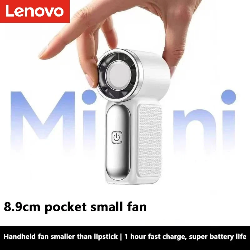 Ventilador Portátil Lenovo Mini com 5 Velocidades Ajustáveis, Recarregável via Tipo C, Display Digital, Ideal para Mesa, Uso Externo, Casa e Escritório, Frescor de Verão