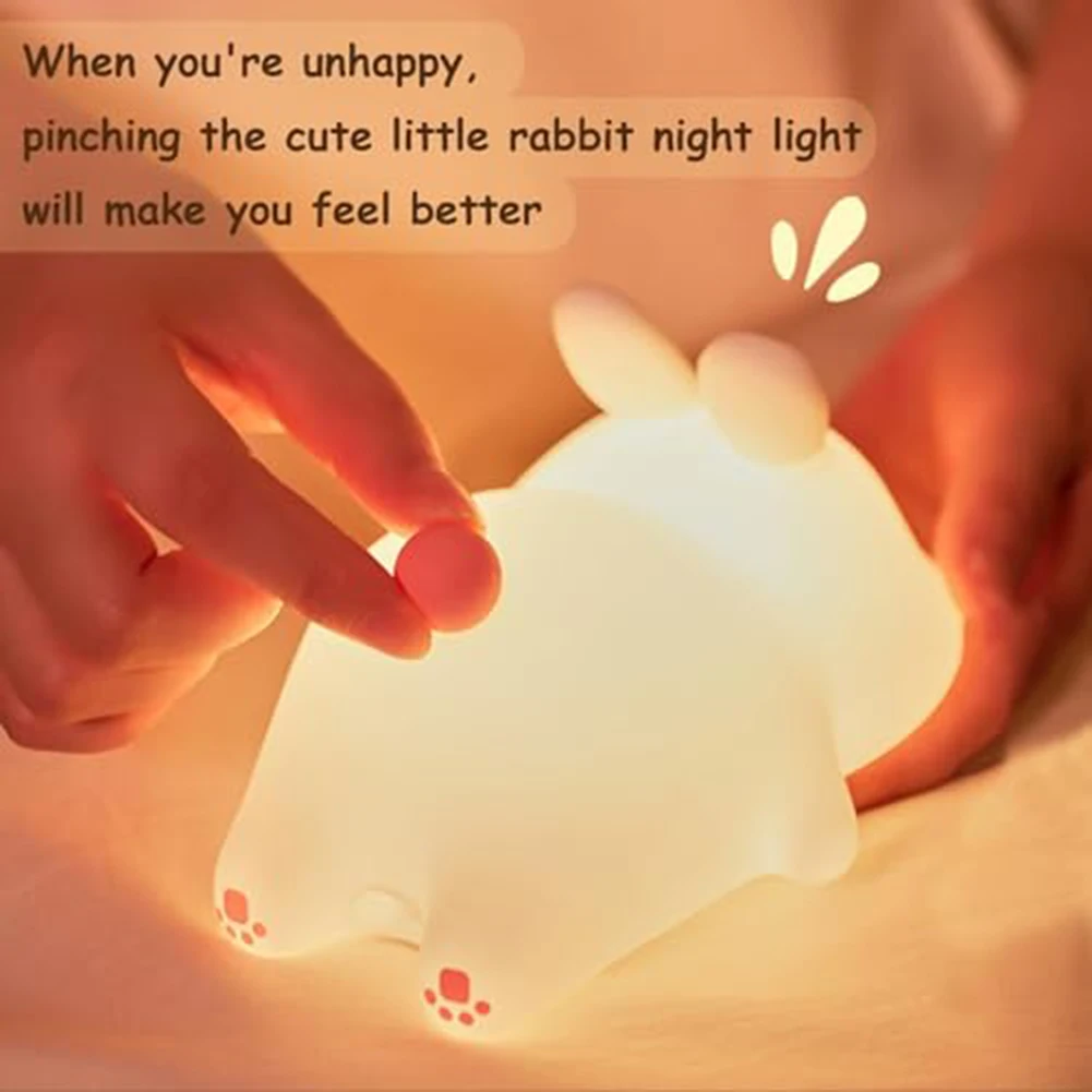 Portable Big Face Rabbit Lamp Bedroom Night Light Decoration Gift USB Rechargeable 143x109x85mm Silicone Rabbit Light/Lamp