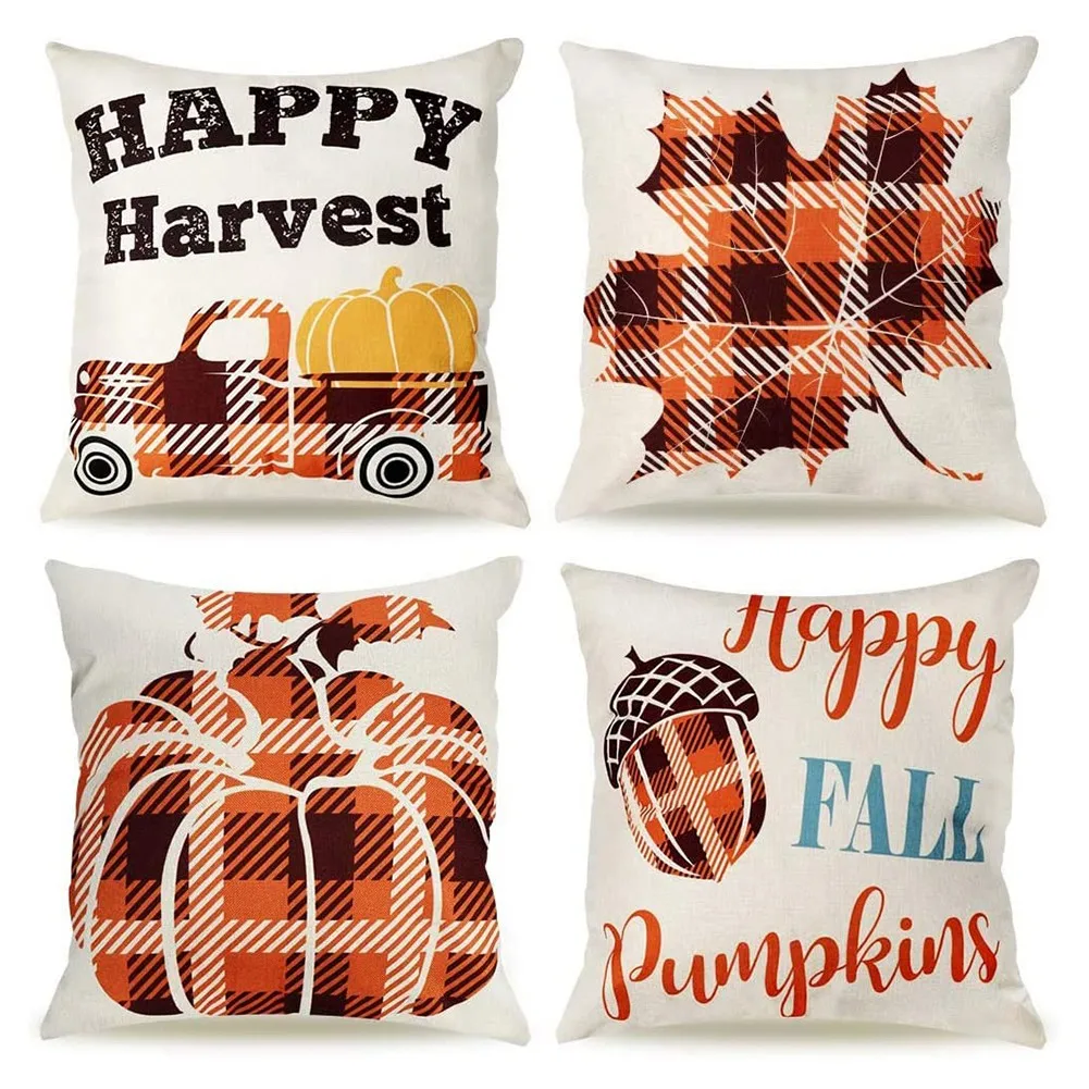 

Fall Pillow Covers 18X18 Set of 4, for Fall Decor Farmhouse, Thanksgiving Pumpkin Throw Pillows for Home