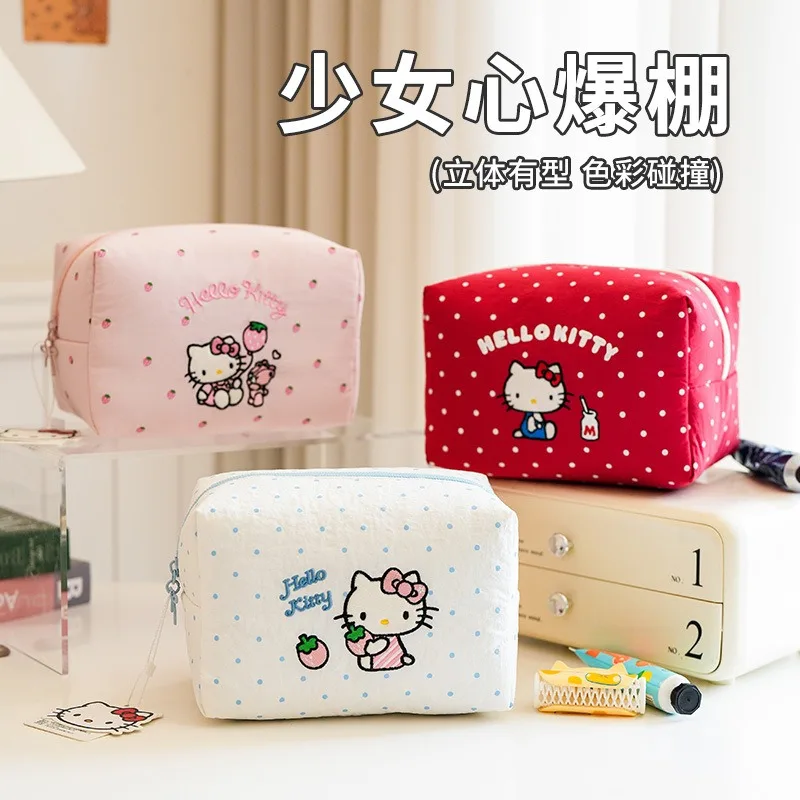 Genuine HelloKitty minimalist cat makeup bag fresh and sweet Cute Cartoon Handheld Storage Bag