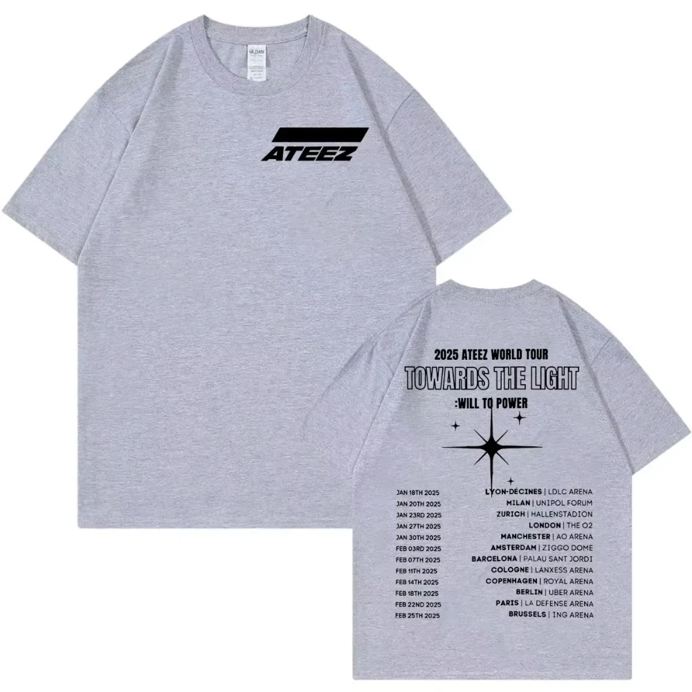 Ateez world tour 2025 gráfico t camisa das mulheres dos homens harajuku kpop manga curta camiseta casual moda oversized puro algodão tshirt