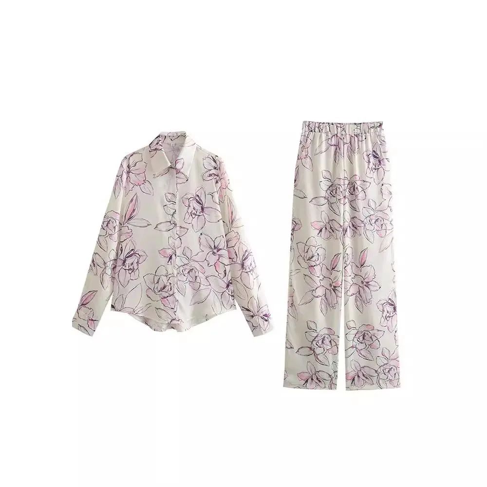 

2024 Spring/summer Leisure Holiday Beach Print Loose Shirt Casual Pants Suit