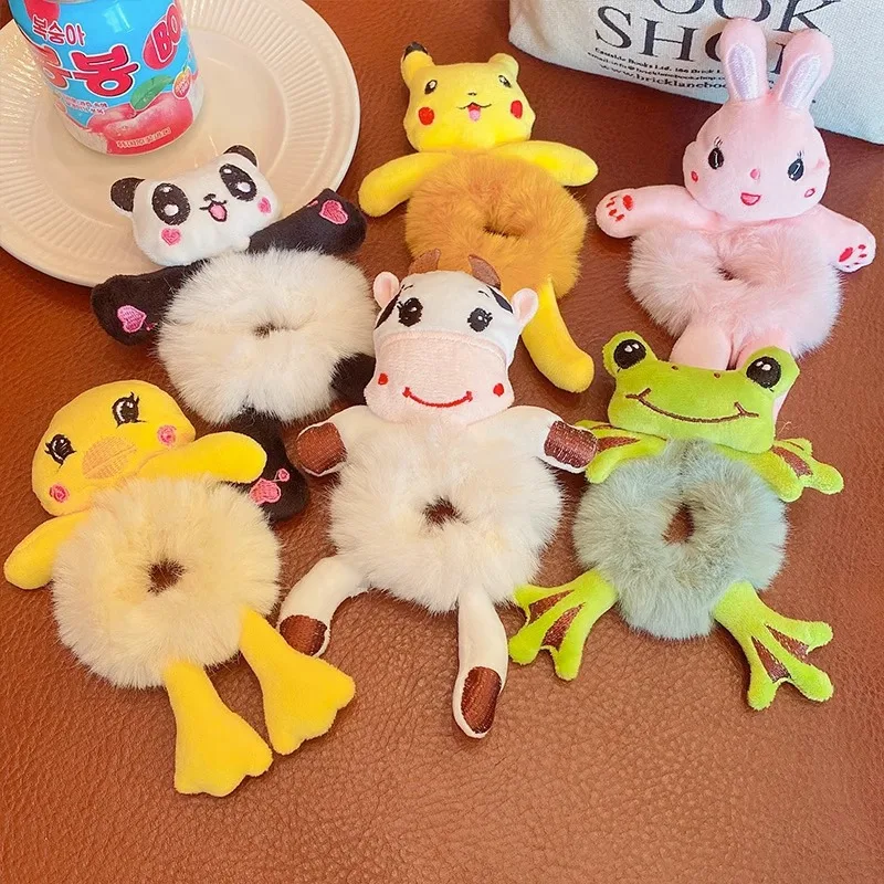 Lazos para el pelo de felpa de animales de dibujos animados para niños, banda de goma para la cabeza con bola, versión coreana, no dañan el cabello