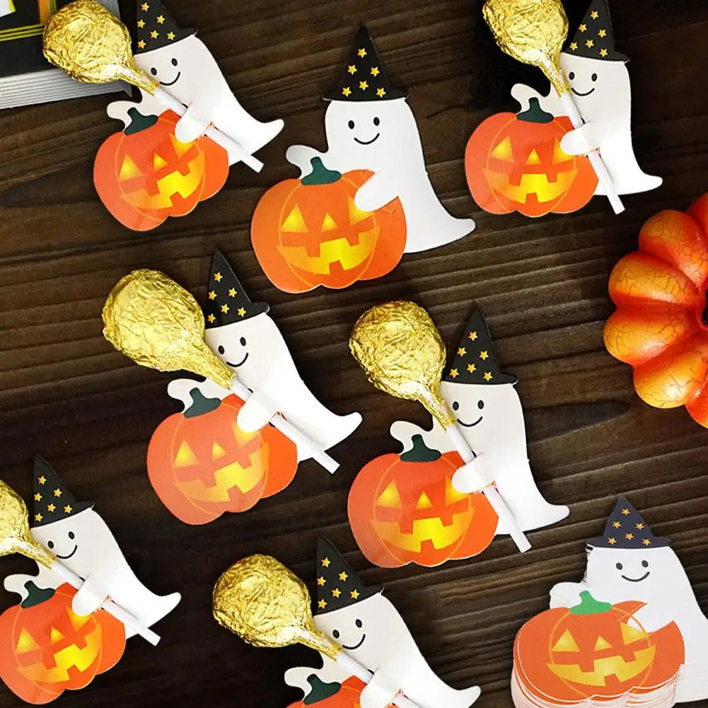 50 pezzi di carte di stoccaggio di zucca di Halloween Carte di imballaggio di caramelle per bambini Dolcetto o scherzetto Decorazione carina di Halloween fai da te