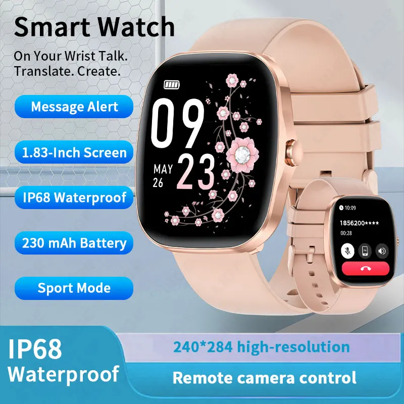 

2025 Смарт-часы для женщин, 1,53-дюймовый HD-экран, Bluetooth-вызов, спортивные часы, монитор сердечного ритма, музыка, IP68, водонепроницаемые умные часы для мужчин