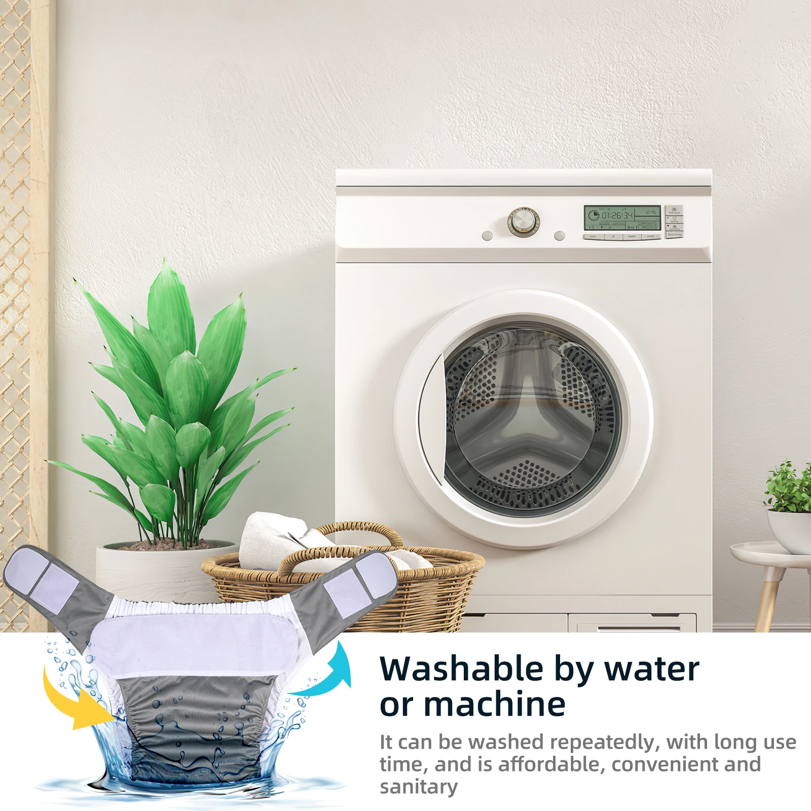 حفاضات للكبار قابلة للغسل، ملابس داخلية قابلة لإعادة الاستخدام، نسيج شبكي من مادة TPU، حزام خصر مرن قابل للتعديل، حلقة إغلاق فائقة للمنزل #3