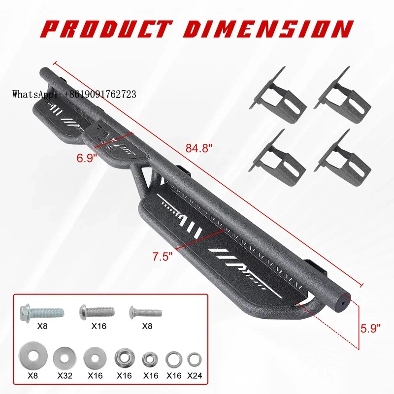 

High Quality Running Boards For 2020-2025 Gladiator JT 4 Door, Heavy-Duty Ne Bars Step Plate Rock Sliders Rail, Two Stairs Ne