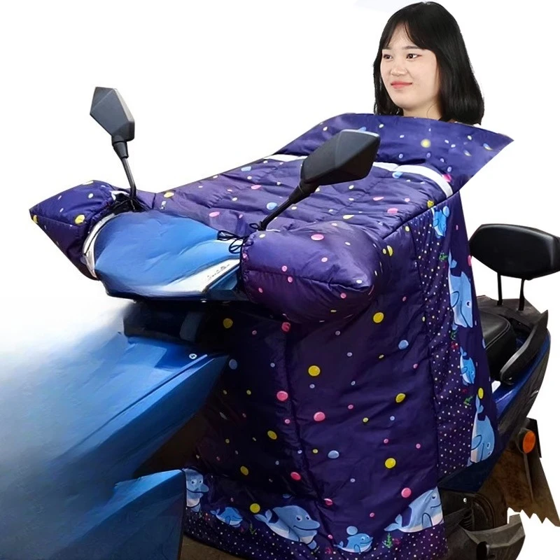 Winter Electric Scooter Windshield Quilt, Fleece-Lined and Thickened, Cold-Proof and Warm-Keeping Motorcycle Windshield Cover