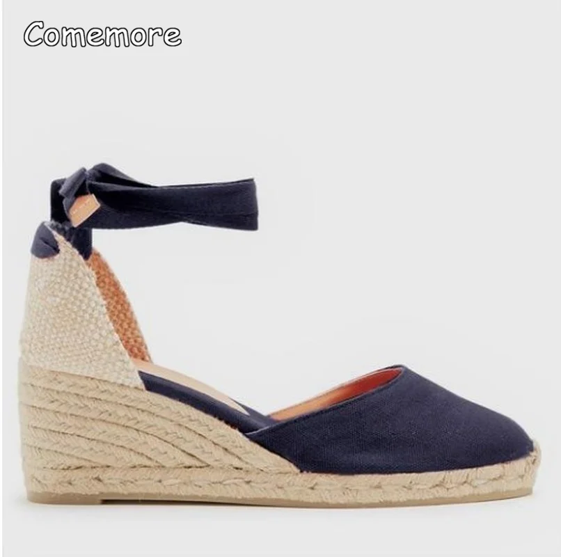 Comemore 2022 Fashion Women\'s Shoes Flat Heel Rope Womens Flats Lace-Up Espadrilles Summer Espadrille Sandals Female Strap Shoe