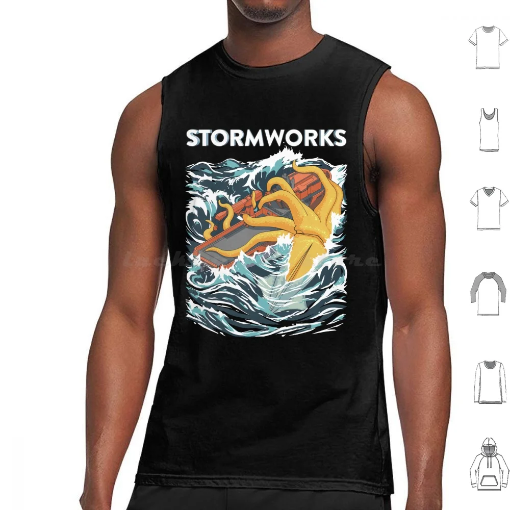 Stormworks Kraken Attack Tank Tops Print Cotton Stormworks Geometa Game Kraken Ocean