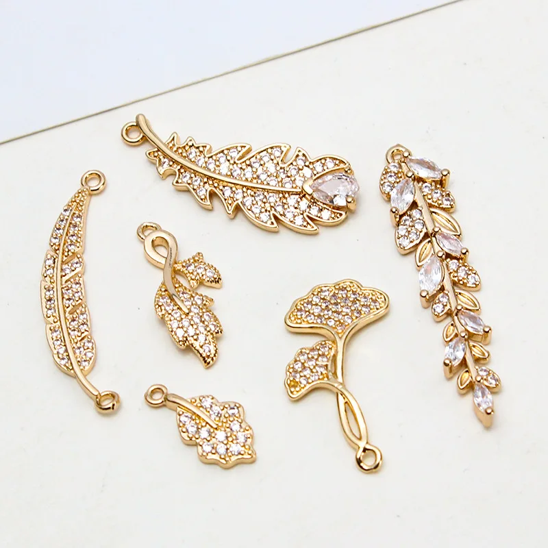 1pcs Diy Jewelry Accessories Copper Micro-inlaid Zircon Flower Leaves Maple Leaves Pendant Earrings Handmade Charms