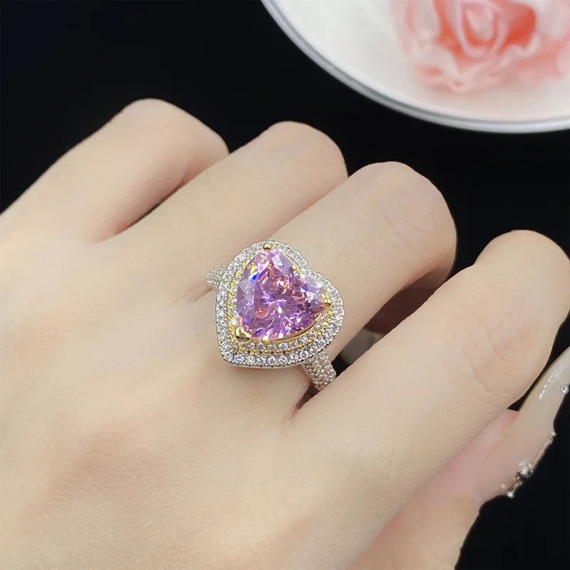 Korean-style love charm zircon necklace, earrings and ring set - perfect gift for engagement, proposal, party, dinner, anniversa