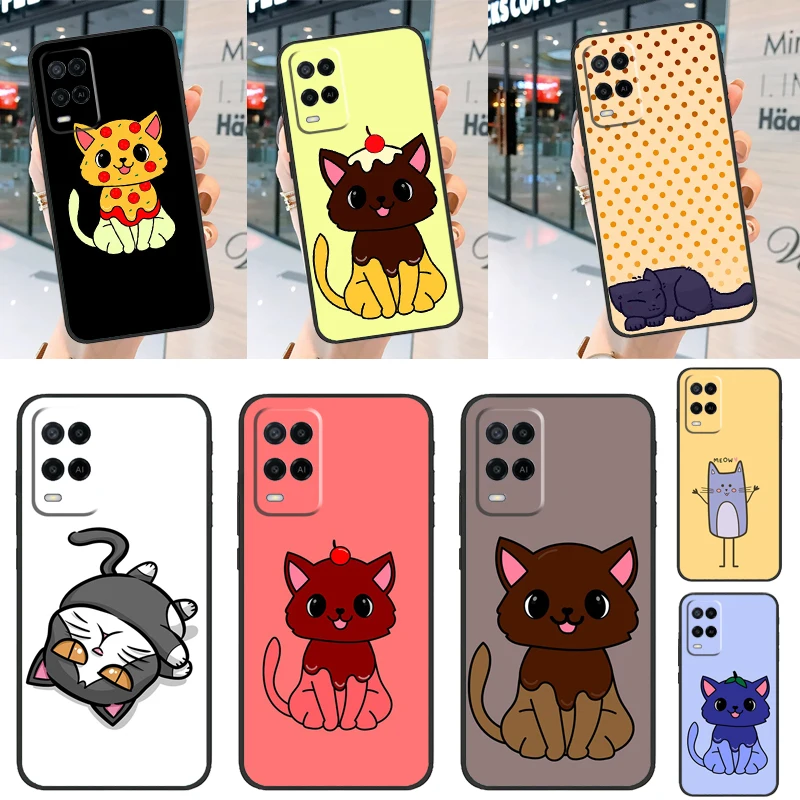 Cute Kawaii Blueberry Cat For OPPO A57 A54 A53 S A17 A77 A31 A5 A9 A15 A74 A94 A16 A76 A96 A52 A72 A92 A91 A93 Case