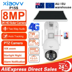 8MP 2K HD solar camera PTZ outdoor night vision security 4G SIM network camera with solar panel charging iCSee human detection