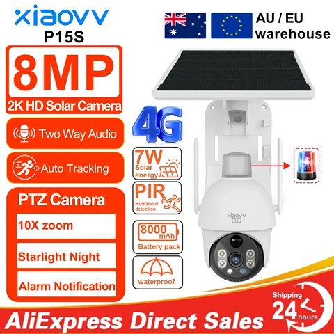 8MP 2K HD solar camera PTZ outdoor night vision security 4G SIM network camera with solar panel charging iCSee human detection