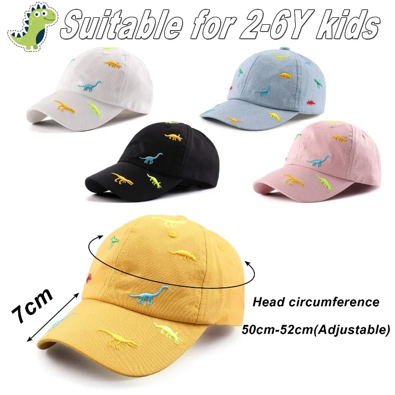 1pcs for Kids Unisex Cotton Embroidered Sports Cap Beanie Hat  1-4 Years 48-52CM Children's Dinosaur Baseball Cap Summer Sun Hat