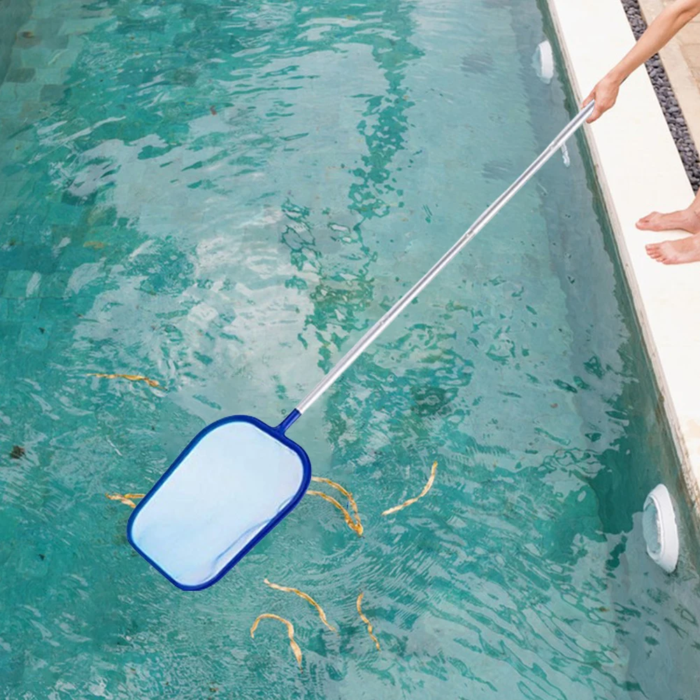 Filet d'écumoire de feuilles de piscine avec 5 sections de poteaux en aluminium, filet de râteau à feuilles, nettoyeur de piscine pour un nettoyage rapide des étangs, des bains à remous et des spas