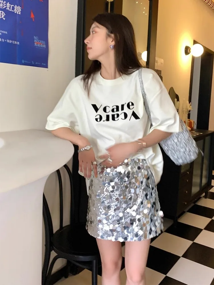 Summer Designer High Waist Sexy Wrap Skirt High Street Women A-Line Skirt Nightclub Party Fashion Ladies Shiny Sequined Skirts