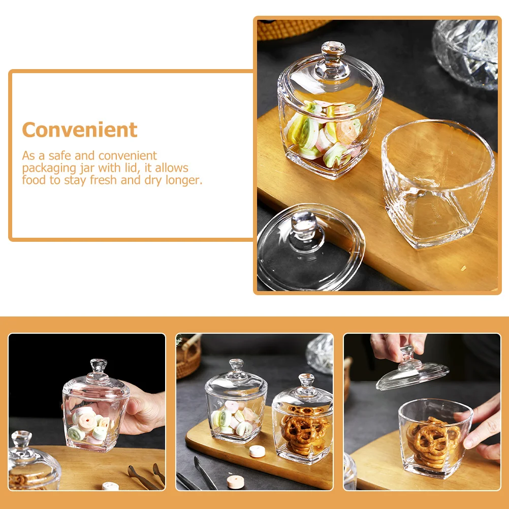 

2 Pcs Small Food Storage Jar Clear Candy Glass Containers Decorative Jars with Lids