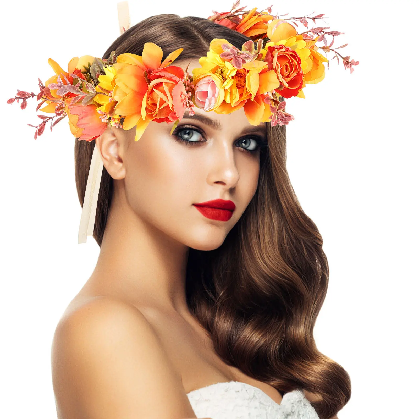 

Elegant Sunflower and Rose Decorative Flower Crown for Women Day of The Dead Theme Comfortable Handmade Floral Headpiece Wedding