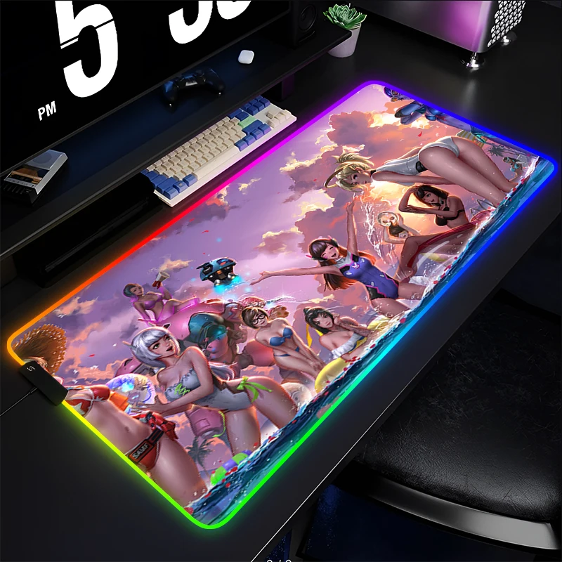 

Kawaii коврик для мыши аниме милая девушка Gabinete Gamer RGB компьютер HD настольный коврик Overwatch коврик для клавиатуры светодиодные игровые аксессуары коврик для мыши