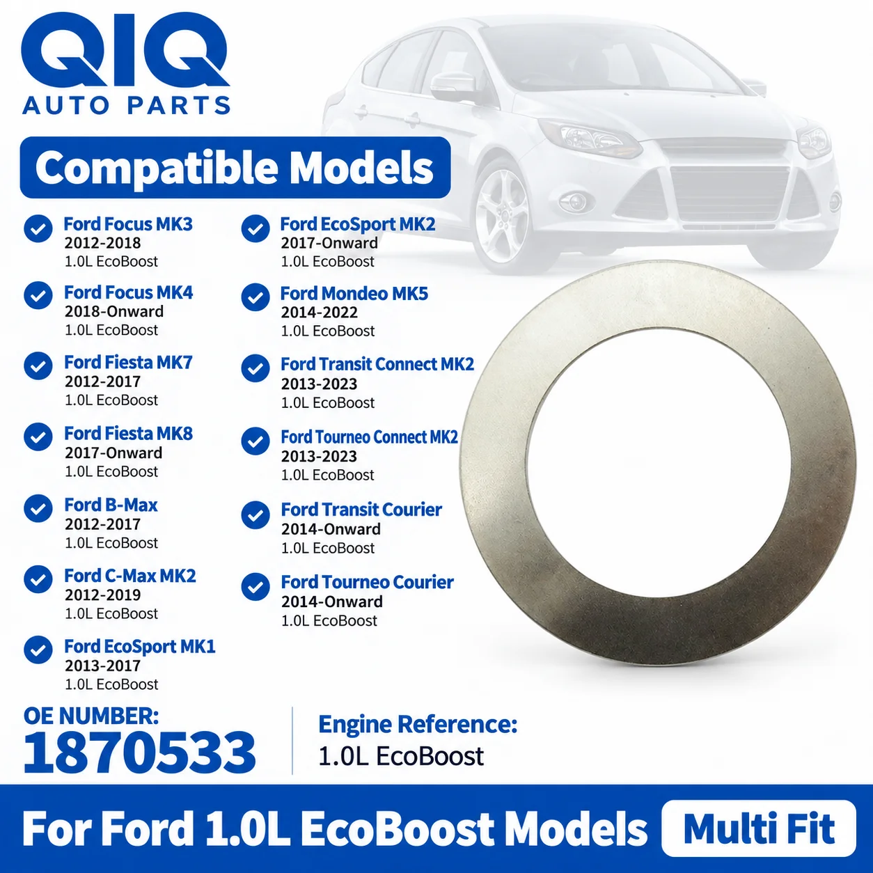 30X40 Crankshaft Pulley Spacer Washer For Ford Focus MK3 2012-2018 1.0L EcoBoost Fiesta MK7 2012-2017 B-Max 2012-2017 1870533