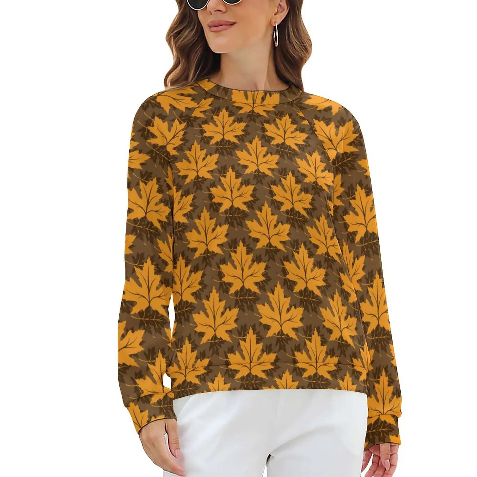 

Толстовки с принтом кленового листа, женские повседневные толстовки с длинными рукавами оранжевого и коричневого цвета Y2k, Лидер продаж, зимние толстовки оверсайз в уличном стиле