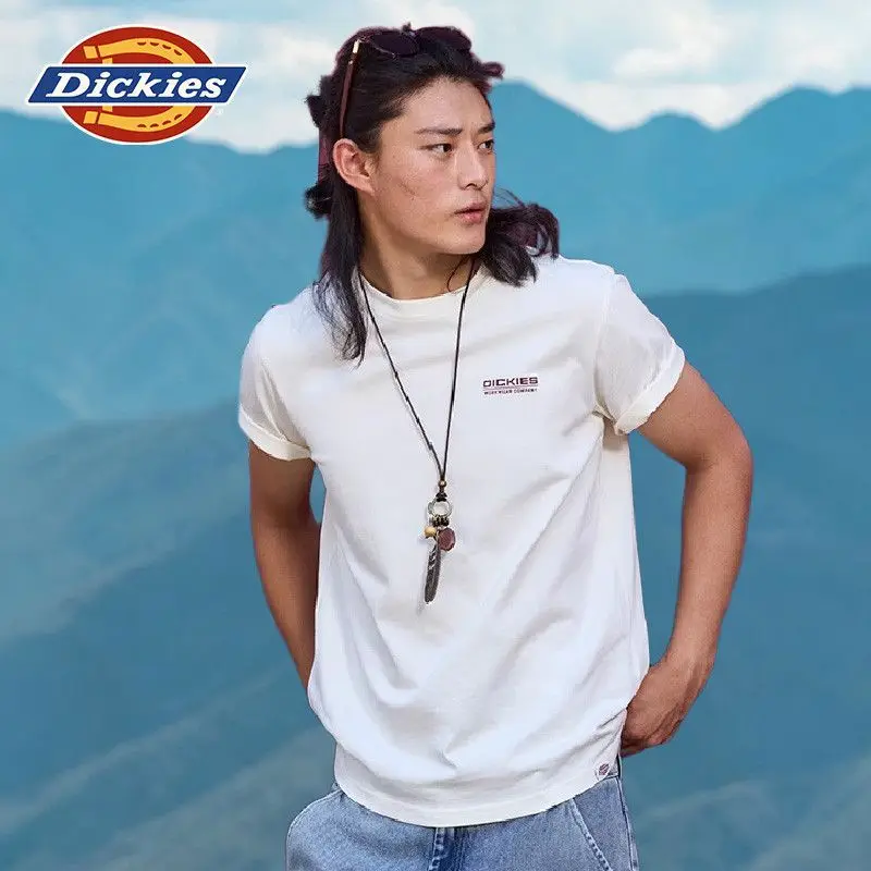 Camiseta Dickies Vintage con Estampado de Letras, Corte Holgado, Cuello Redondo, Ropa de Verano para la Calle