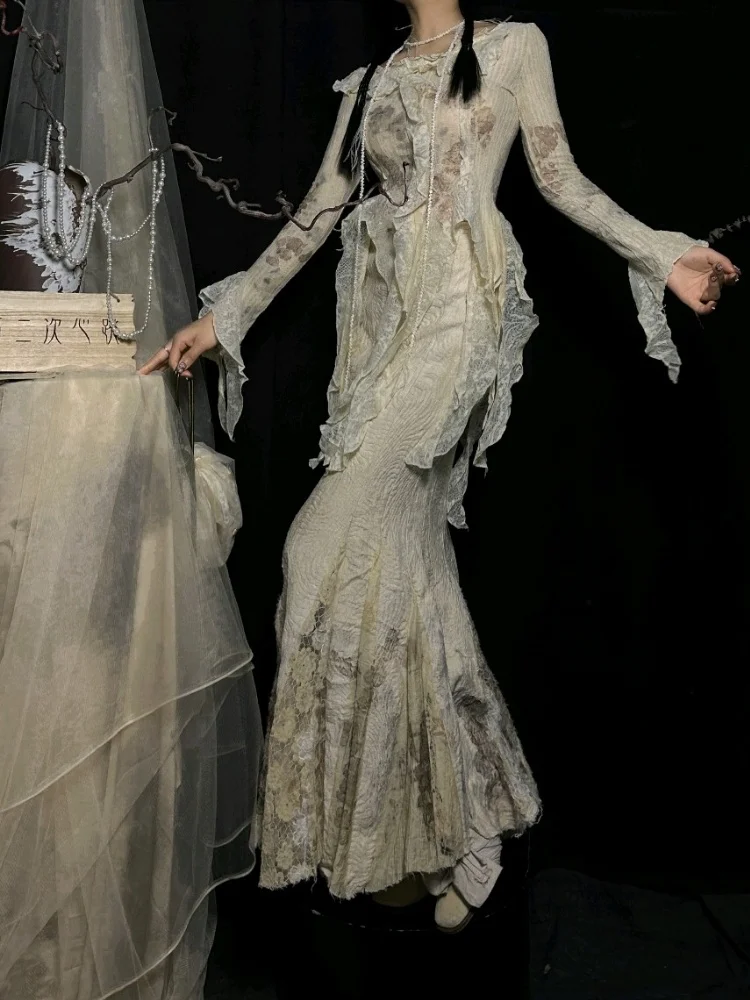 

Новый китайский асимметричный комплект из топа и юбки с оригинальным дизайном, окрашенный растительными красителями, в стиле милой деревенской моды, свободного кроя, вязаный.