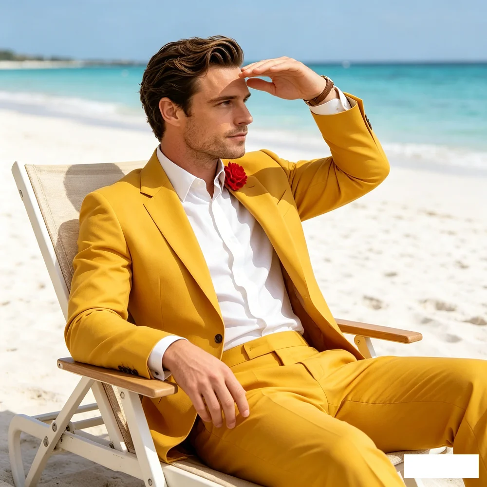 

High-Quality Boutique Solid Color Men's Casual Business Tuxedo 2-Piece Suit Wedding Dress Ensemble