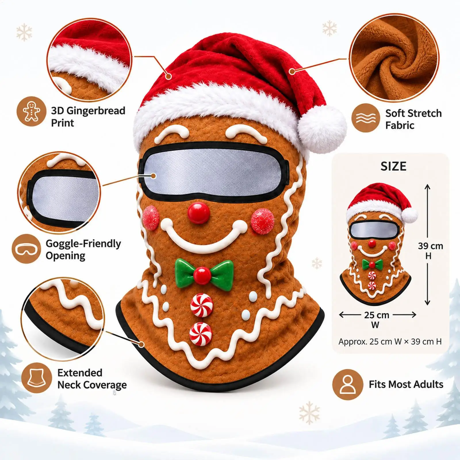 Winter Masque Cute Christmas Theme Windproof Thermal Headwear Winter Masque Men For Snowboarding Sports Holiday Parties Men