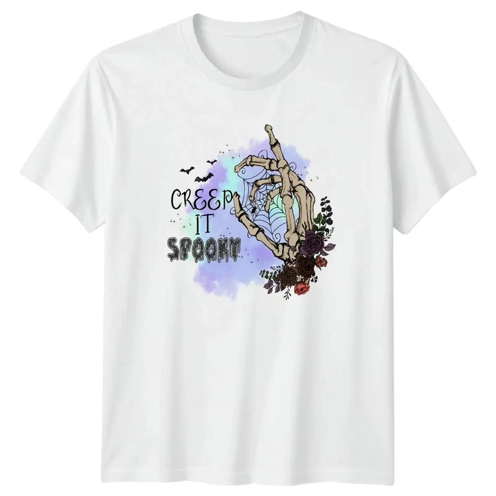 Creep It Spooky T-Shirt Skelett Hand Halloween Geschenk für Sie und Ihn Vintage Washed Slightly Soft Vielseitig einsetzbar für Herren Atmungsaktiv