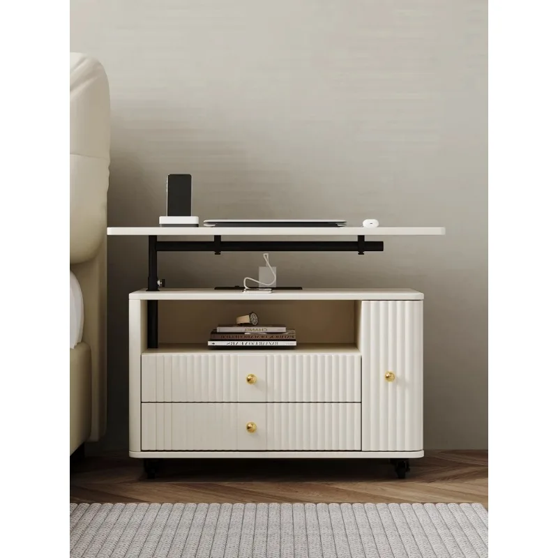 wood Lifting Bedside Table Creative Bedroom Cream Wind Shelf Multifunctional storage cabinet for Living room bedroom Furniture
