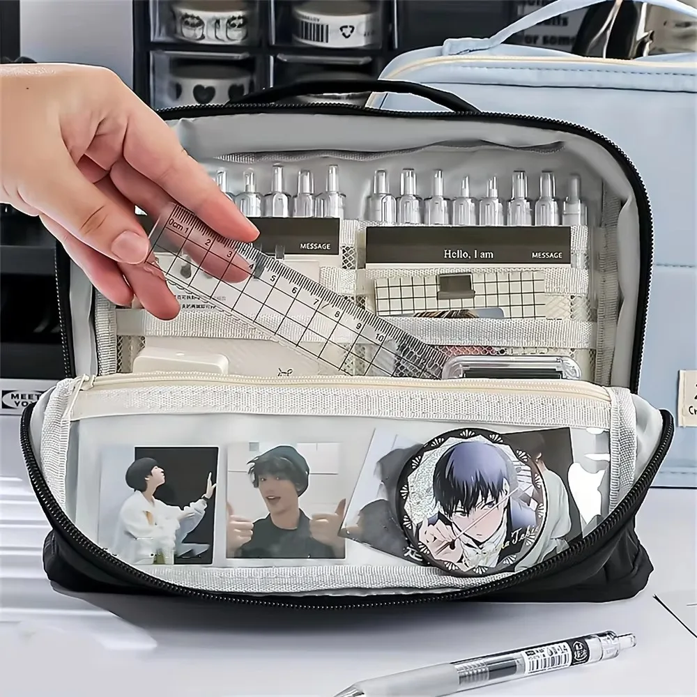 Extra Large Capacity Pencil Case Multi-layer Multi-Compartment Pen Bag Minimalist Solid Color Storage Bag School Supplies