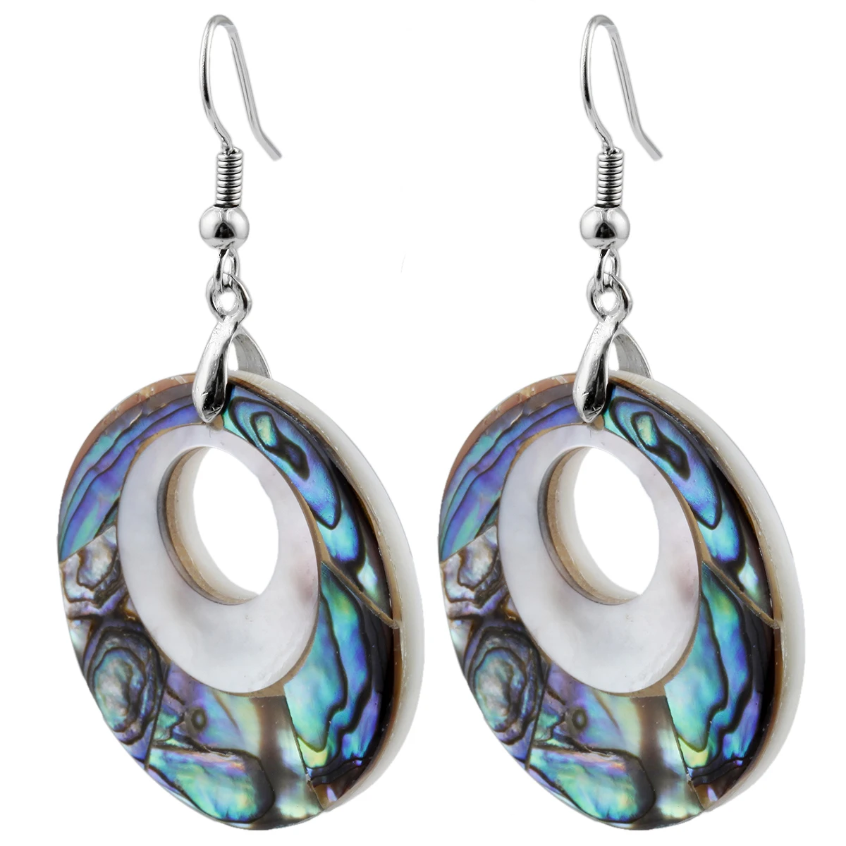 Natural Abalone Shell Hollow Both Round Harmony Drop Silver Color Hook Earring Fashion Beach Style Women Eardop Jewelry