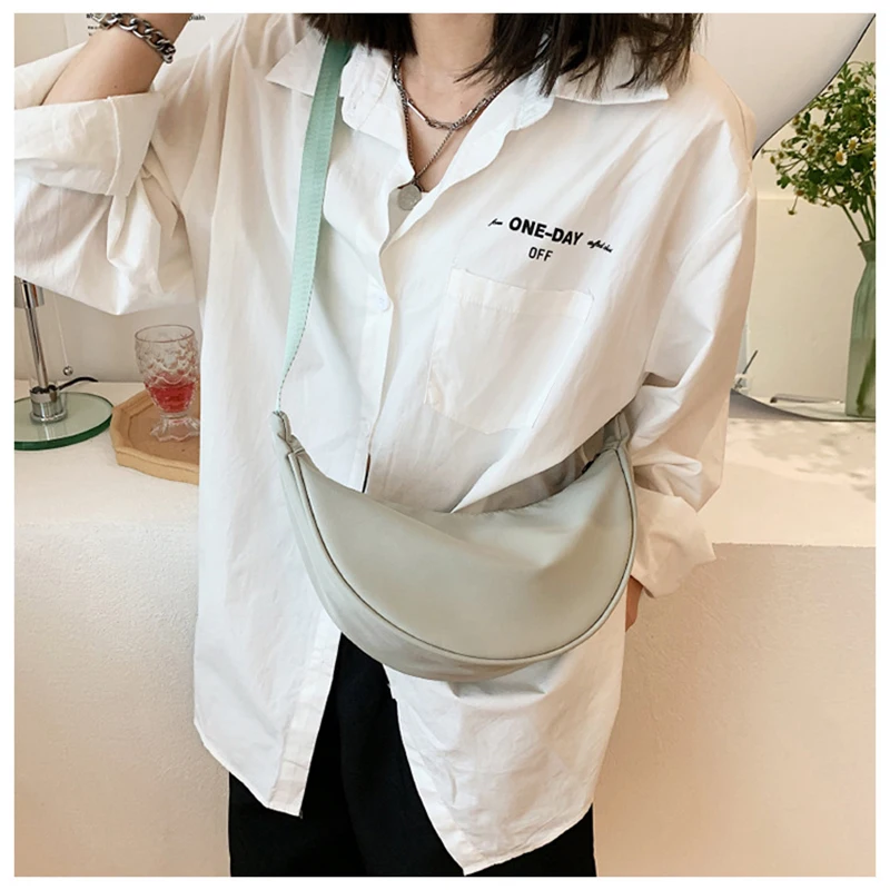 

Solid Color Chest Bag For Women Large Capacity Travel Crossbody Half Moon Designed Belt Bag Ladies Daily Street Fanny Packs