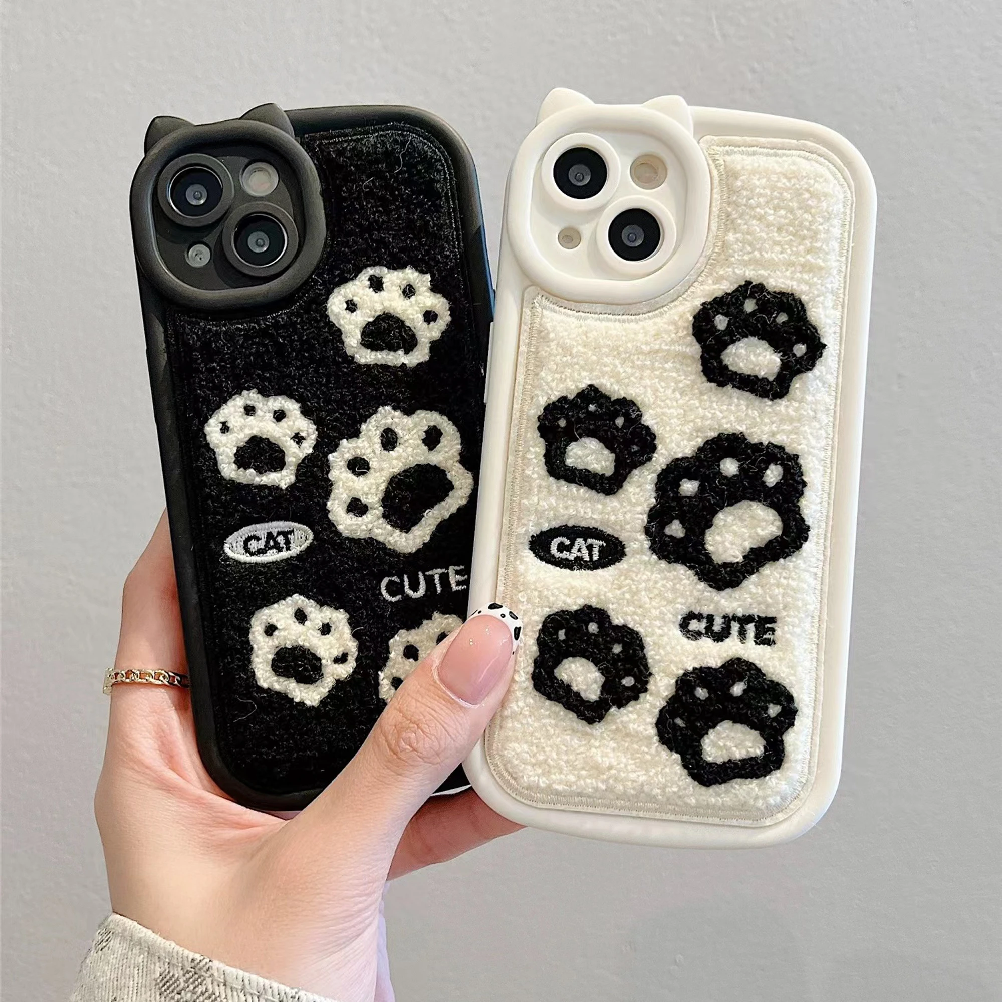 Cartoon cute embroidered cat claw case for iPhone 11 12 13 14 15 Plus Pro Max all-inclusive drop proof TPU case