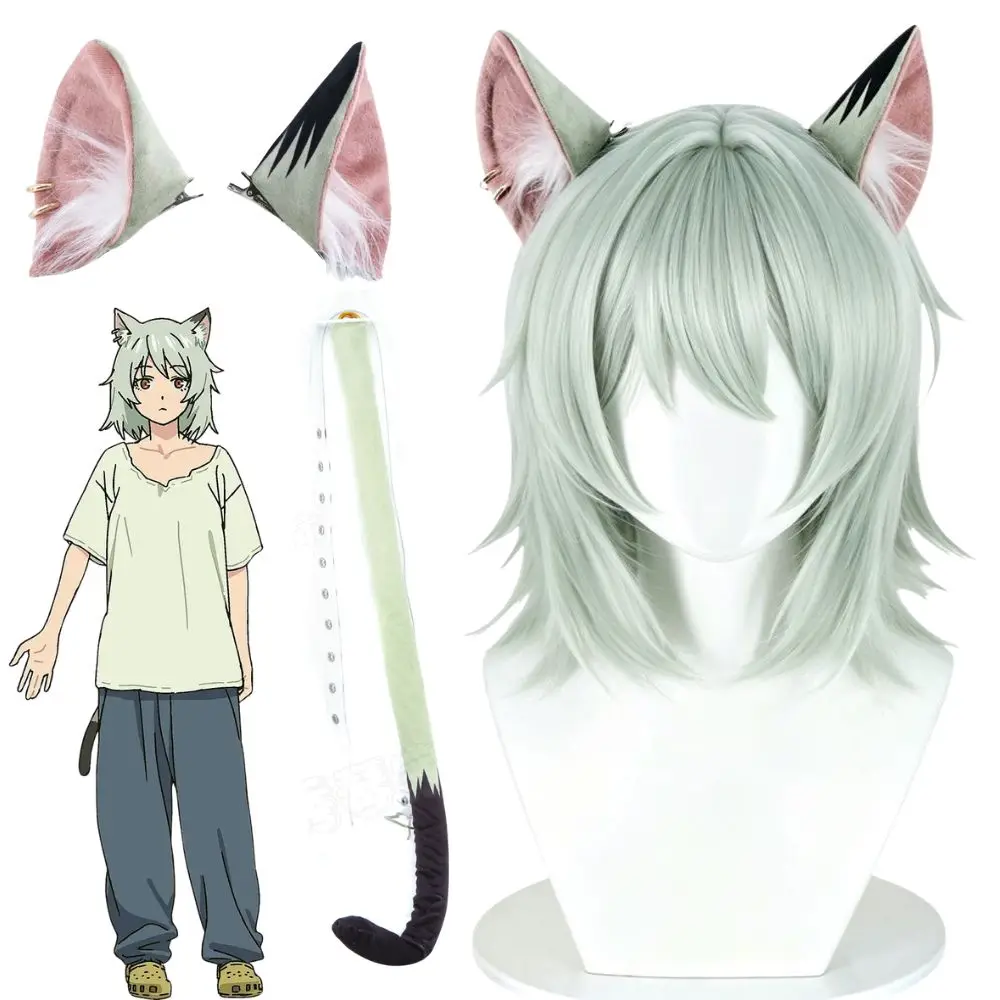Anime Chainsmoker Cat Yaniko Satou Cosplay Perücke, gemischtes flauschiges Faserhaar mit Katzenohren, Yani Neko Haarteil, Comic Con Halloween